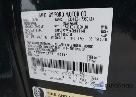 2014 Ford F-150 Xlt from USA, damaged, VIN 1FTFW1ET4EFC25317